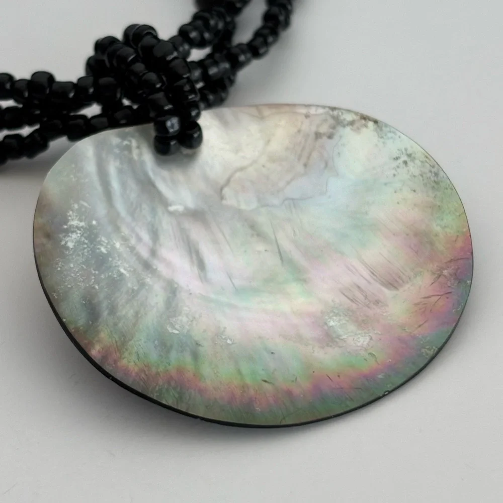 Abalone Pendant Statement Necklace Multi Strand Beaded Boho Style